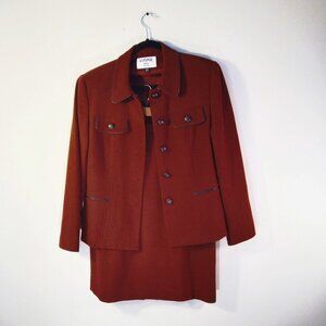 Kasper Vintage Blazer & Skirt Suit Maroon 100% Wool Stylish Statement Suit Sz10P